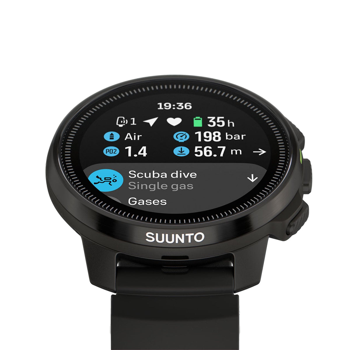 Suunto Ocean showing the scuba dive setup menu with single gas selected