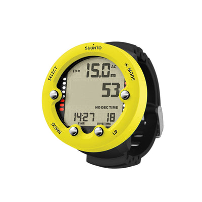 Suunto Zoop Novo in lemon yellow, front view of the display