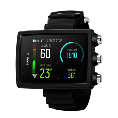 Suunto EON Core in black, angled view showing depth, dive time and tank pressure