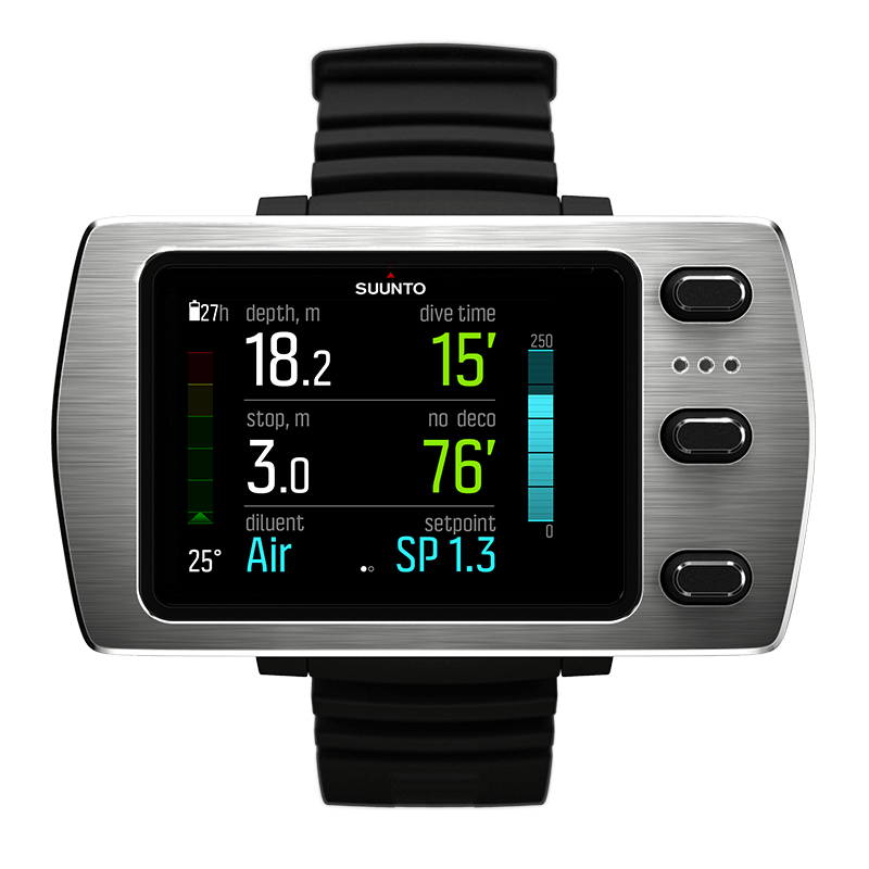 Suunto EON Steel with a steel bezel, front view showing a closed-circuit setpoint of 1.3