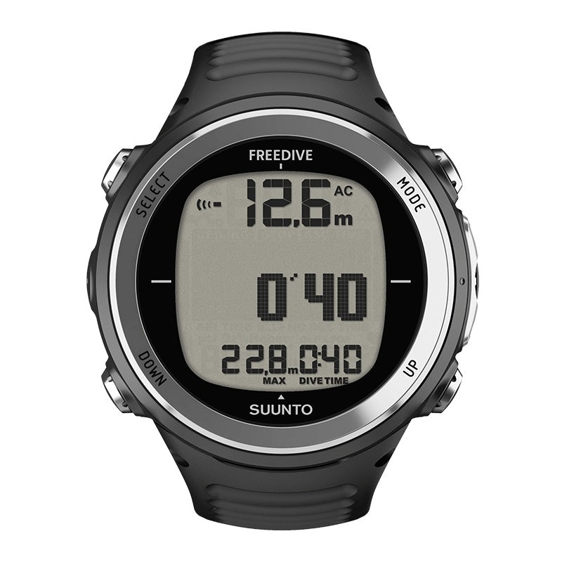 Suunto D4f freediving computer in black, front view with FREEDIVE on the bezel