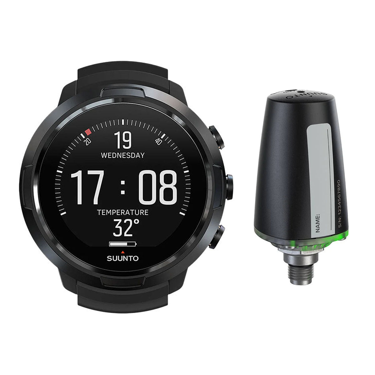 Suunto D5 dive computer in all black with Suunto Tank POD