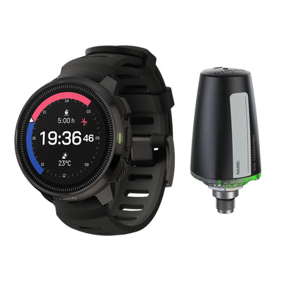 Suunto Ocean dive computer in all black with Suunto Tank POD