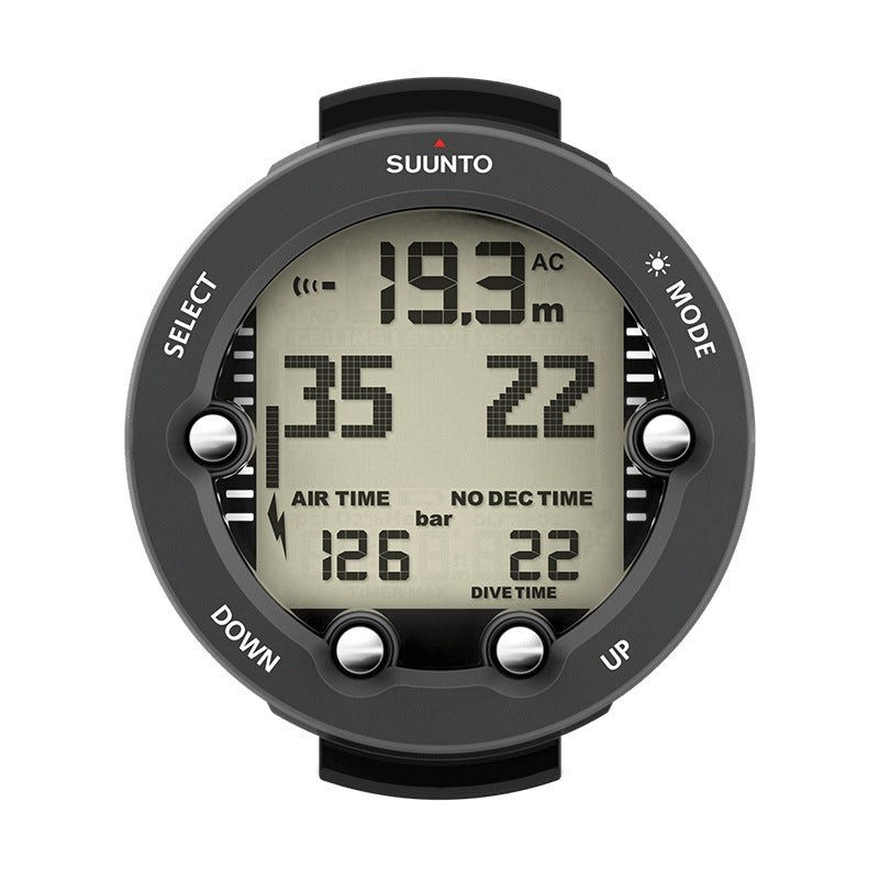 Suunto Vyper Novo dive computer with a white bezel, front view showing depth, air time and no-decompression time