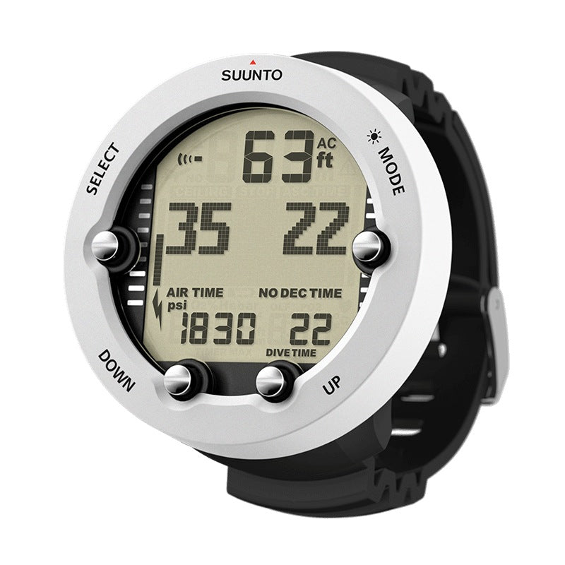 Suunto Vyper Novo dive computer with a white bezel, front view showing depth, air time and no-decompression time