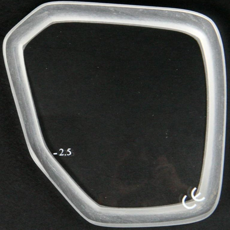 Tecline Tiara correction lens, left side, shown with its strength marking