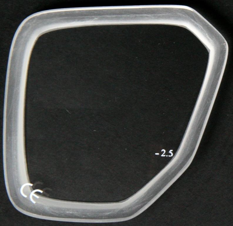 Tecline Tiara correction lens, left side, shown with its strength marking