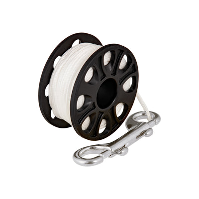 Tecline Delrin finger spool, 30 m, with white line and stainless double-ender