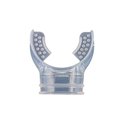 Tecline short silicone regulator mouthpiece in clear with textured bite tabs