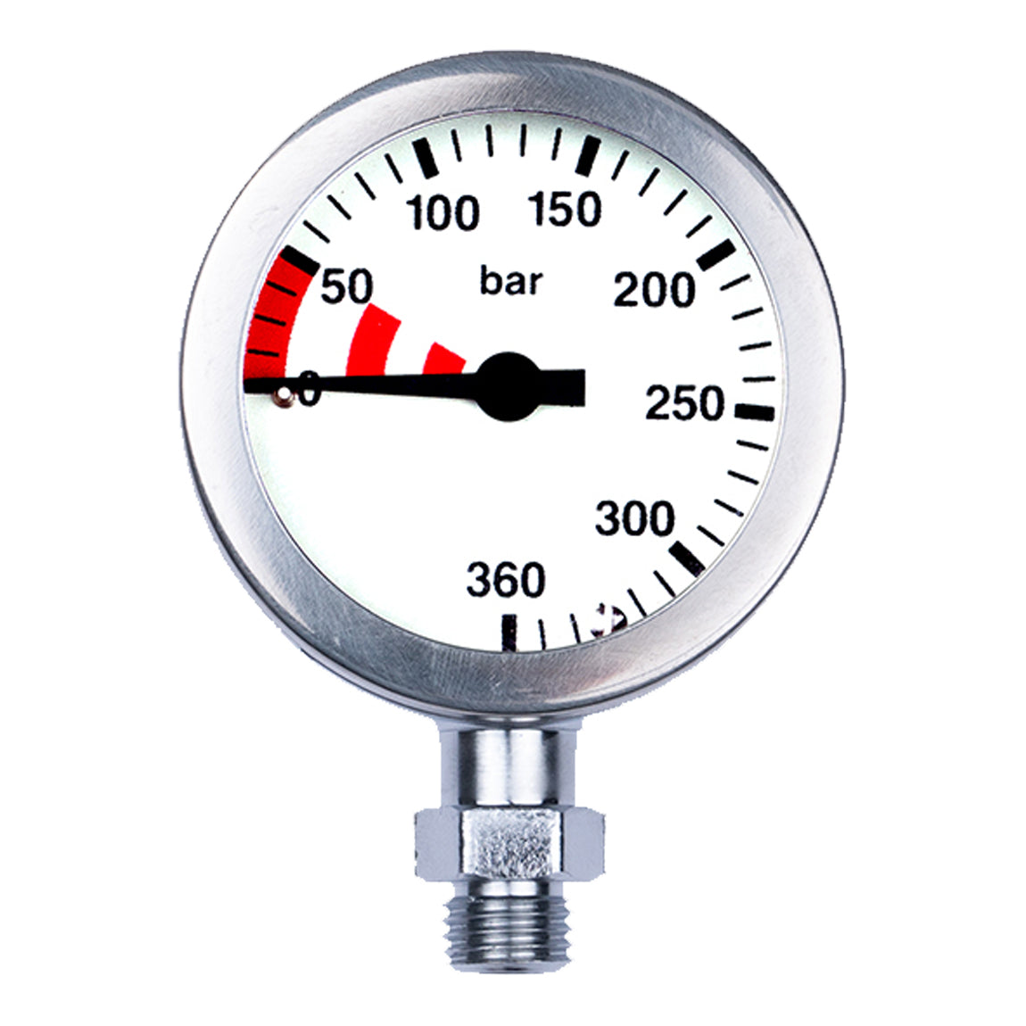 Termo Industria SPG Tech Gauge 52 mm with a double mirror chrome case and 0 to 360 bar dial, front view