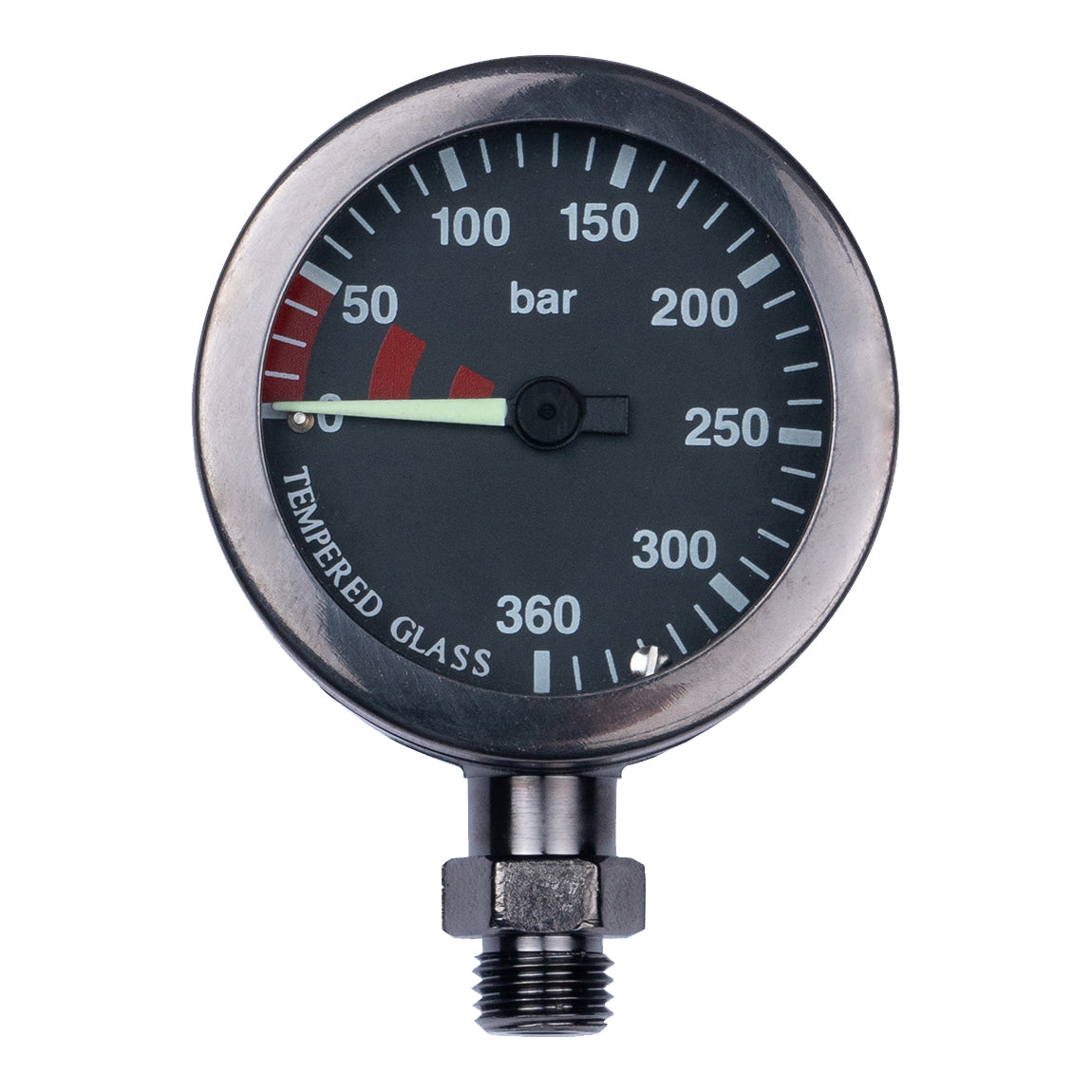 Termo Industria SPG Tech Gauge PVD 52 mm in a dark gunmetal finish with a black 0 to 360 bar dial, front view
