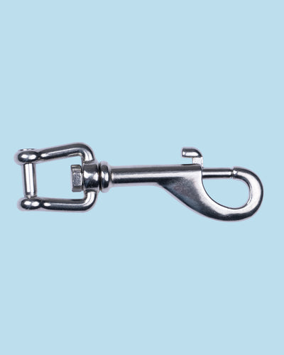 Termo Industria stainless swivel shackle lying flat, showing the gate and swivel