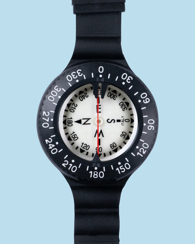 Termo Industria standard compass on a buckle wrist strap, dial from above