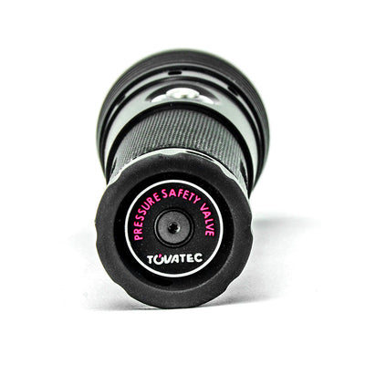 Tovatec Fusion 1550 dive light, tail cap and pressure safety valve