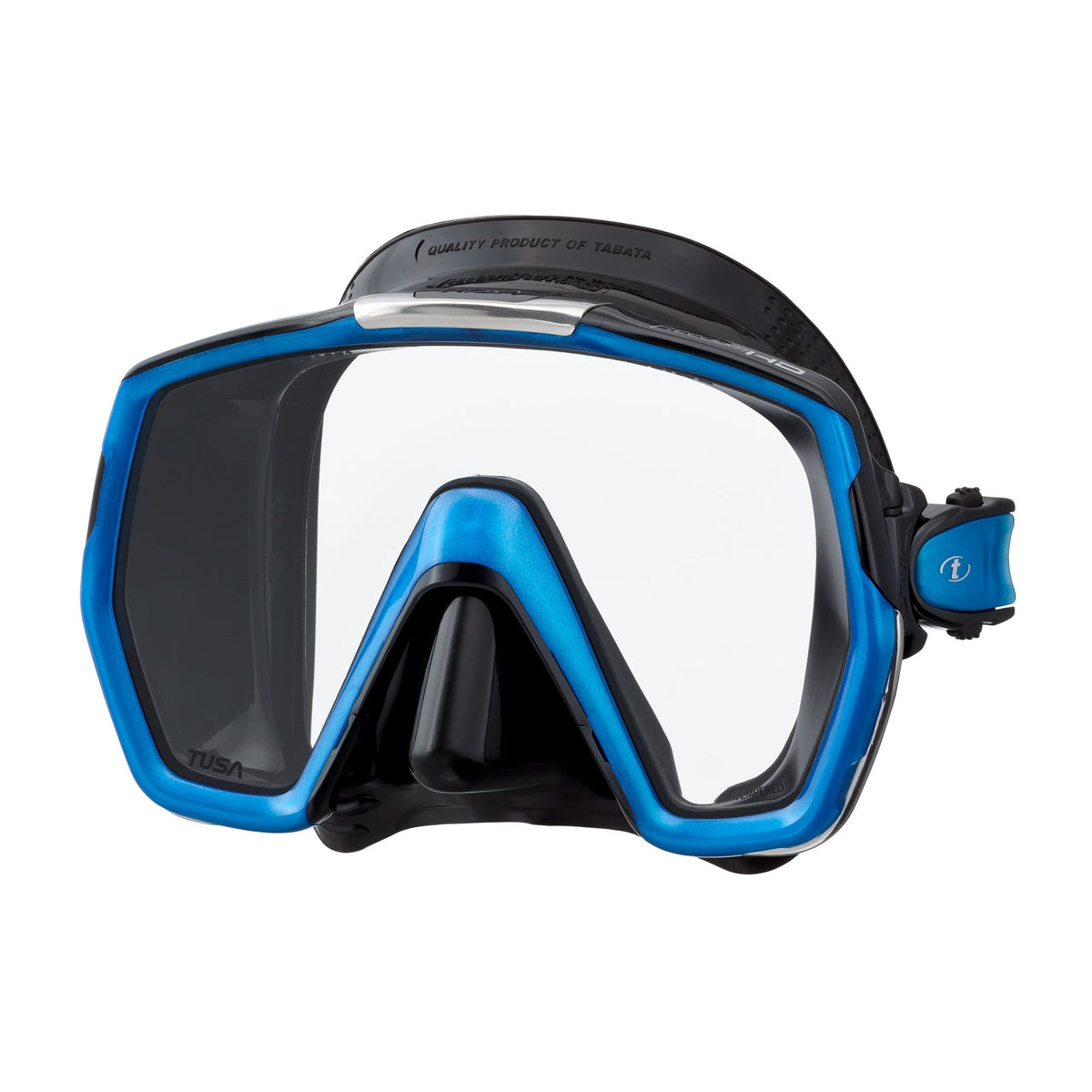 Tusa Freedom HD single lens mask, black silicone with Fishtail Blue frame