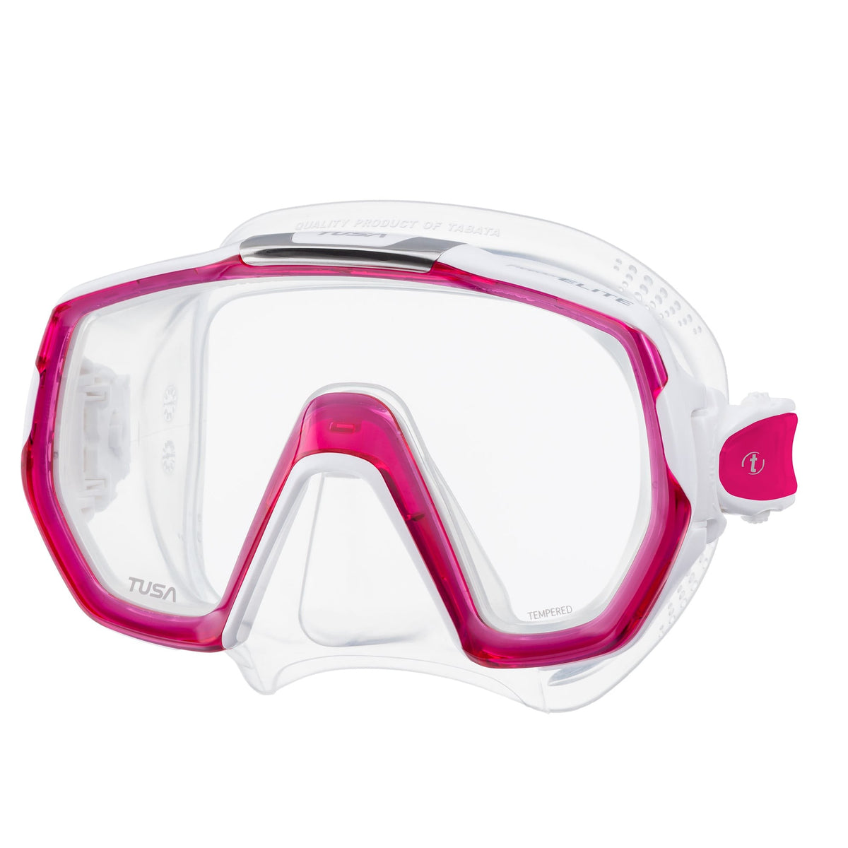 Tusa Freedom Elite single lens mask with clear skirt and Bougainvillea Pink frame