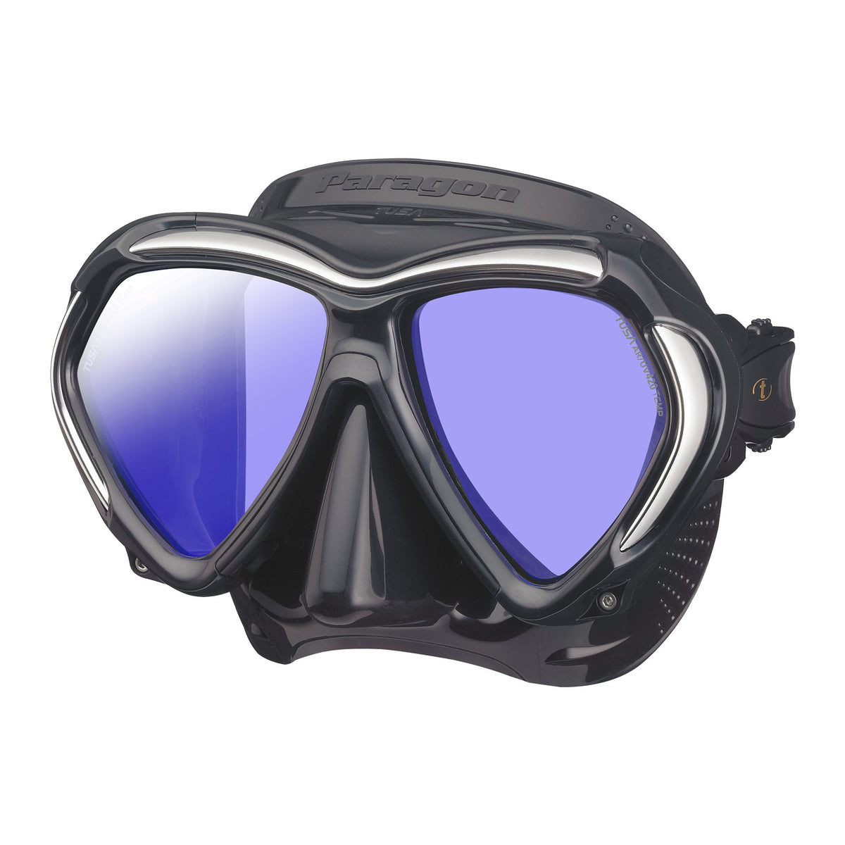 Tusa Paragon twin lens mask, black silicone with Fishtail Blue accents