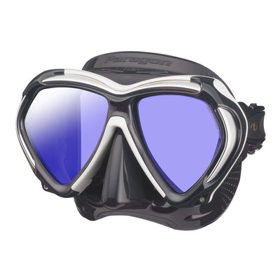 Tusa Paragon mask, black silicone with white frame accents