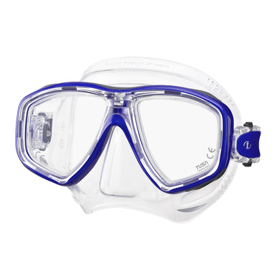Tusa Freedom Ceos mask with clear skirt and Cobalt Blue frame