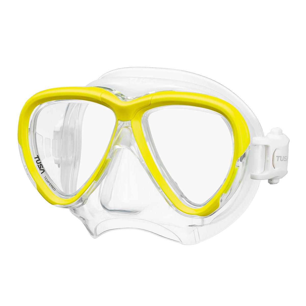 Tusa Intega mask with clear skirt and Flash Yellow frame