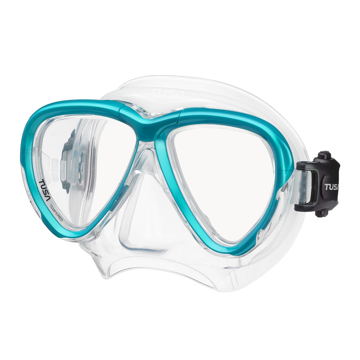 Tusa Intega twin lens mask with clear skirt and Ocean Green frame