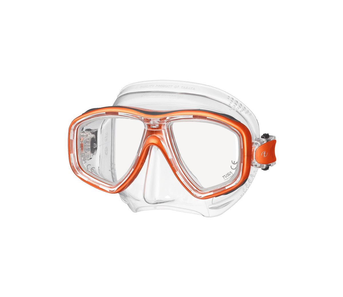Tusa Freedom Ceos mask with clear skirt and Energy Orange frame
