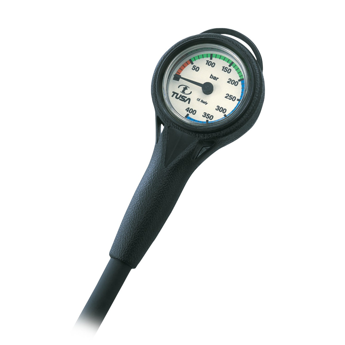 Tusa mini pressure gauge in a black rubber boot