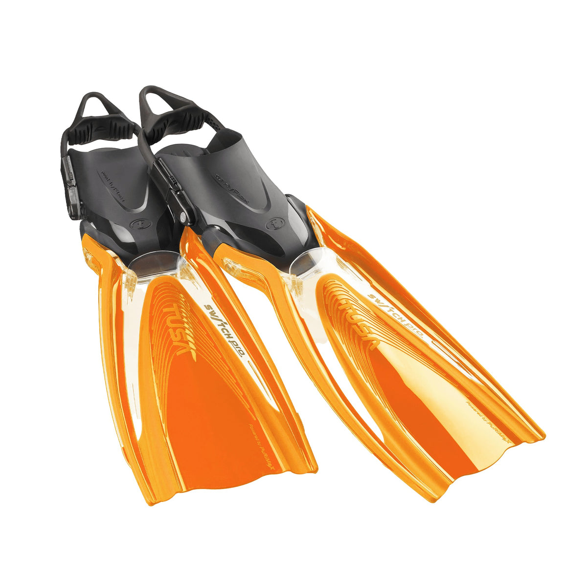 Tusa Hyflex Switch Pro fins with translucent Energy Orange blades