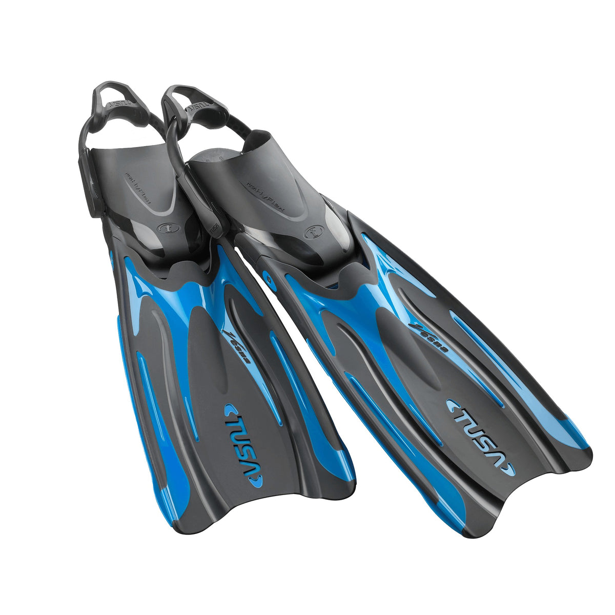 Pair of Tusa Hyflex Vesna fins in Fishtail Blue