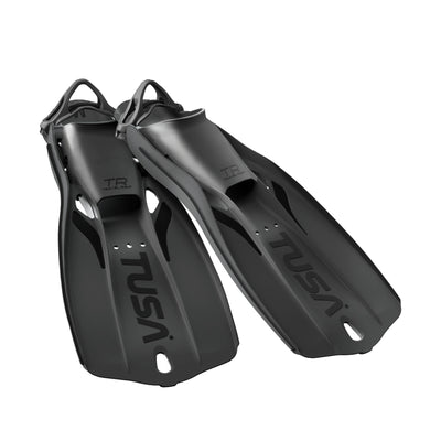Pair of black Tusa Travel Right fins