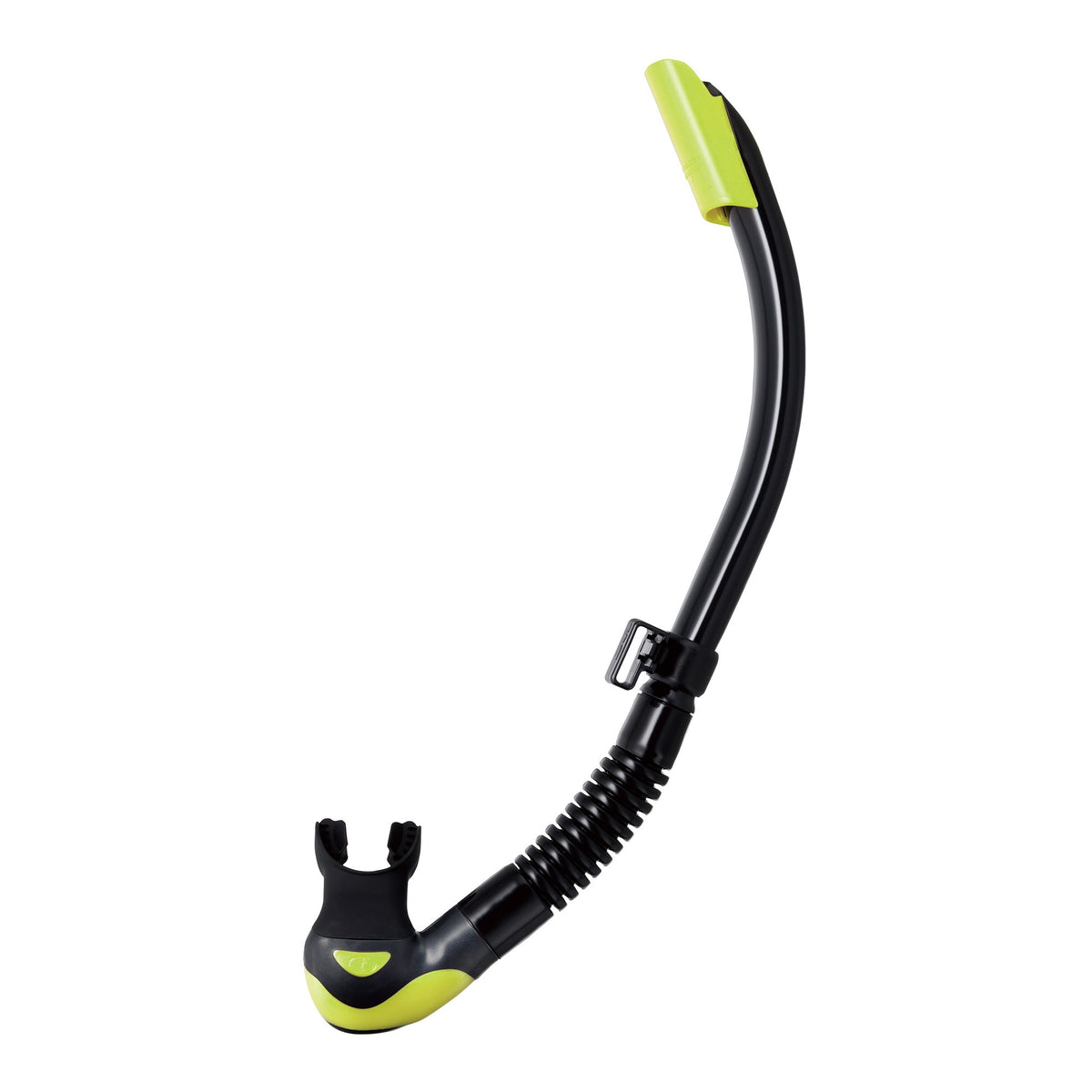 Tusa Platina II Hyperdry snorkel, black silicone with Flash Yellow tube