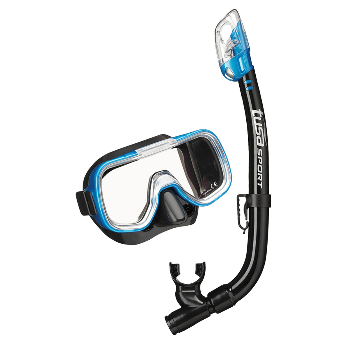 Tusa Mini Kleio dry youth mask and snorkel in black and blue