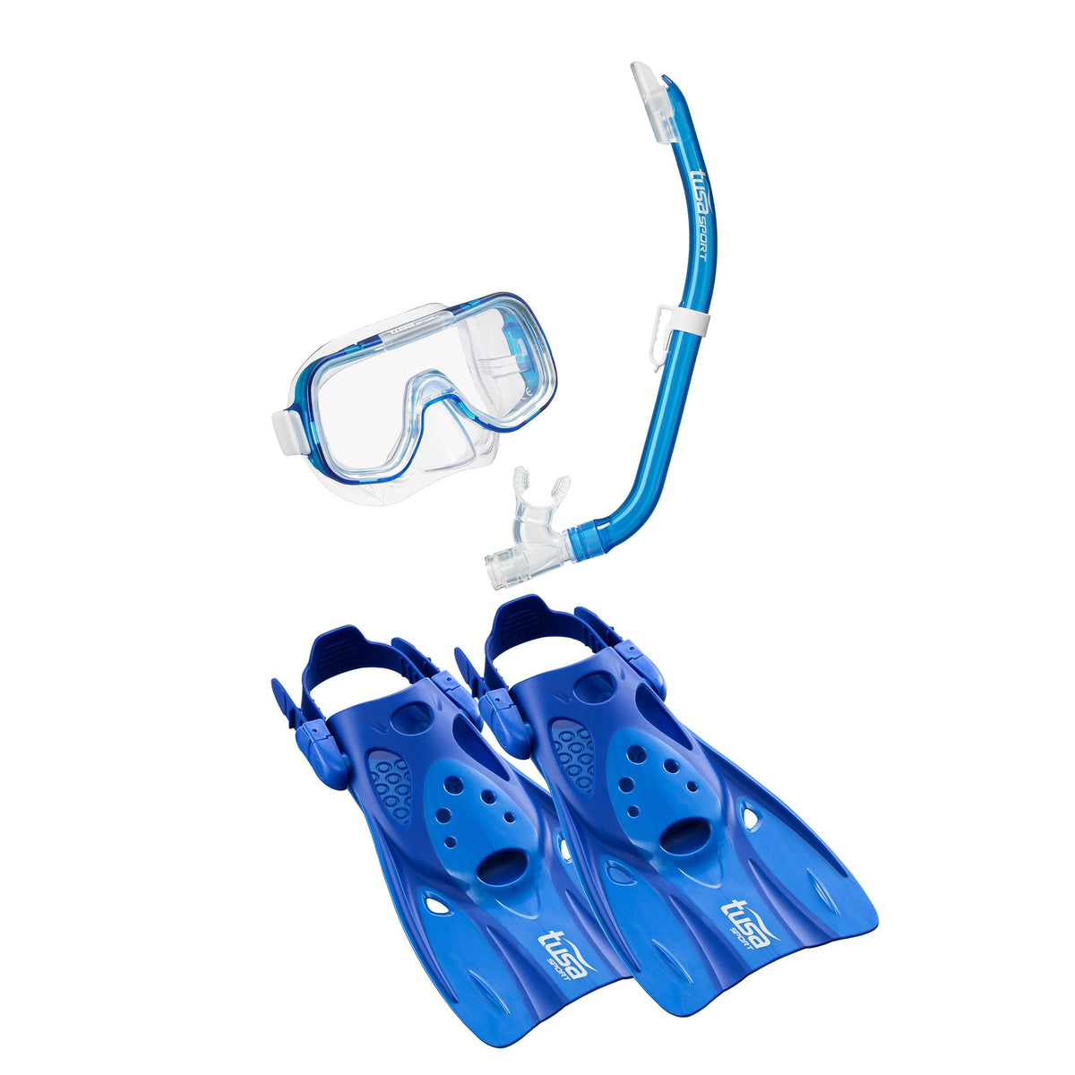 Tusa Mini Kleio Hyperdry kids travel set in blue: mask, snorkel and fins