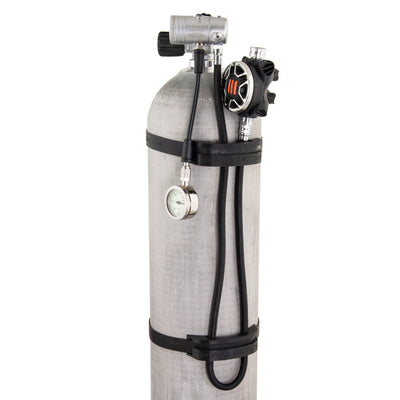 Tecline black hose holders fitted to a stage cylinder