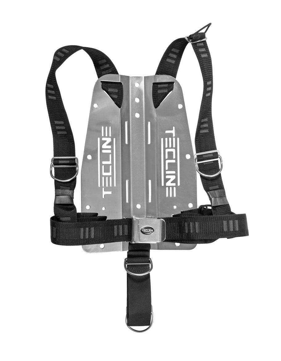 Tecline DIR harness in soft E-logo webbing on a 3 mm aluminium backplate