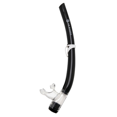 Black open barrel snorkel with a white keeper from the Tiki combo