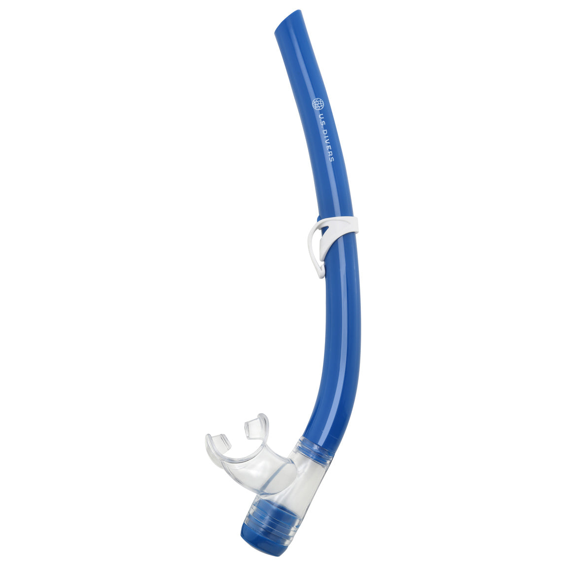 Blue open barrel J snorkel from the Tiki combo with a clear mouthpiece