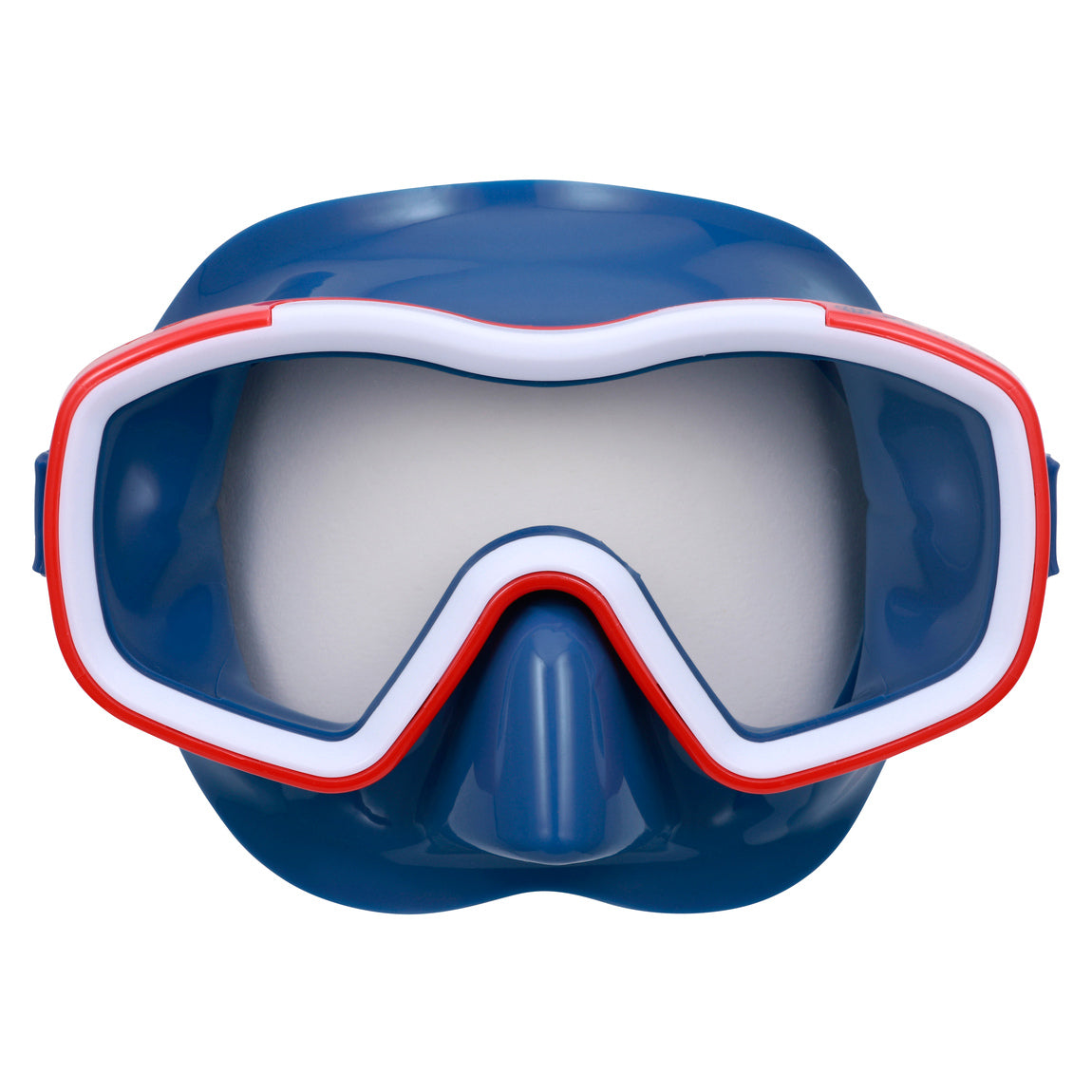 U.S. Divers Tiki Junior mask in blue with a red and white frame, with the blue Giraffe snorkel
