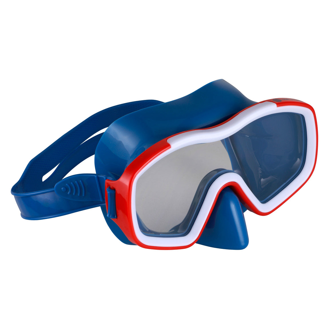U.S. Divers Tiki Junior mask in blue with a red and white frame, with the blue Giraffe snorkel