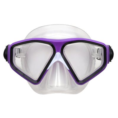 Front of the purple and black Tiki mask