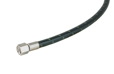 Miflex XT-Tech low pressure regulator hose in black with a gold pattern and nickel-plated fittings
