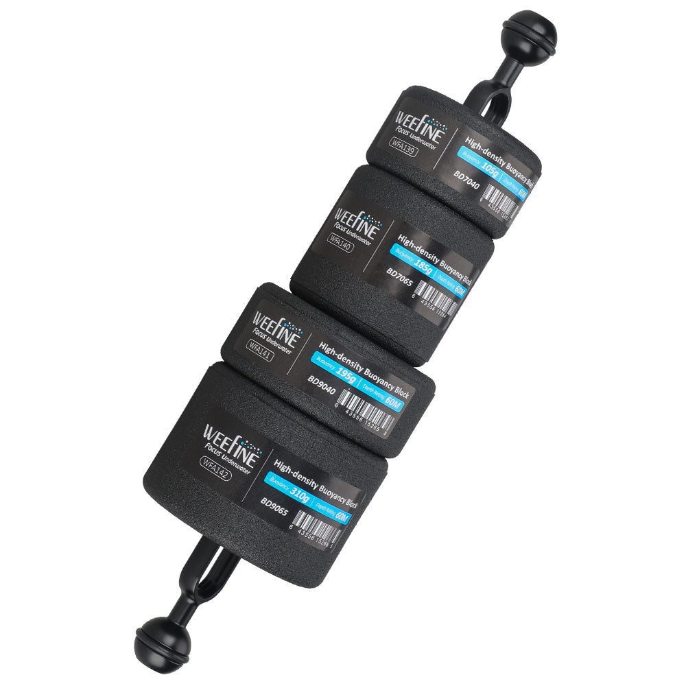 Several WeeFine buoyancy blocks stacked on a ball arm
