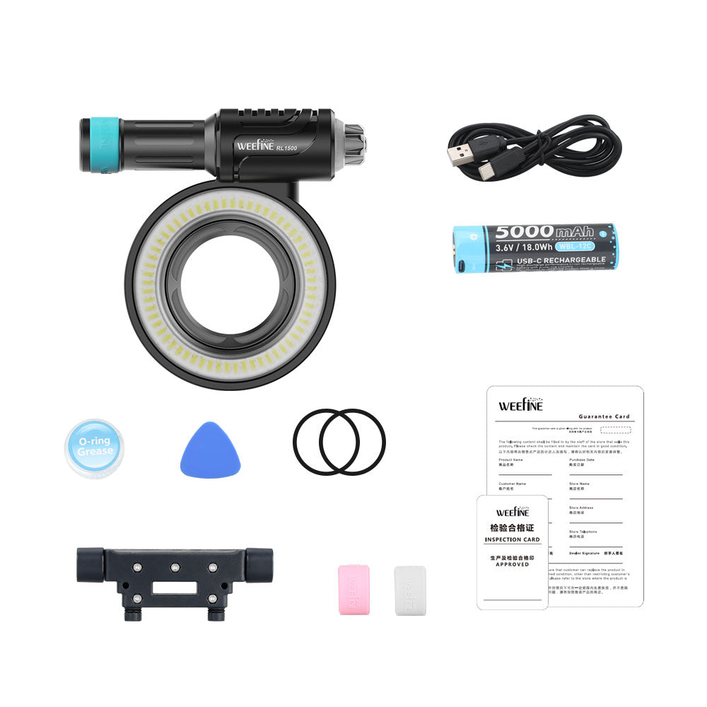 WeeFine Ring Light 1500 macro ring light, front three-quarter view