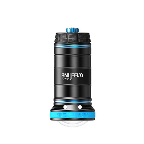 WeeFine Smart Focus 10000 video light, front three-quarter view with the blue bezel