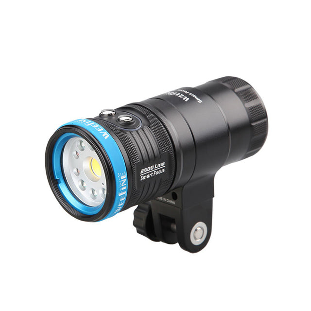 WeeFine Smart Focus 2500 video light, three-quarter view on its mount