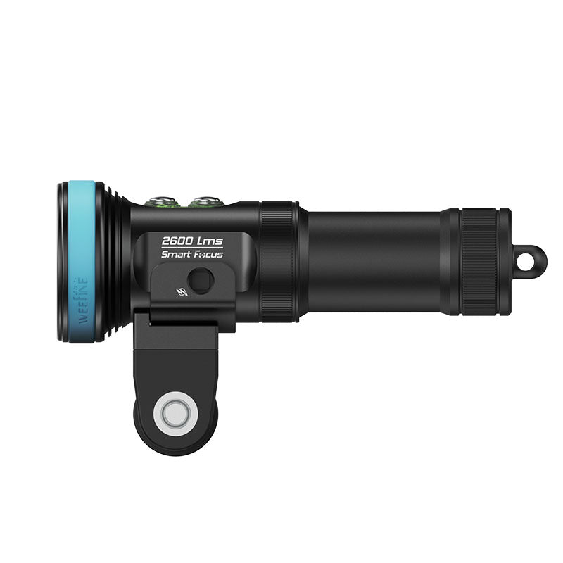 WeeFine Smart Focus 2600 video light on its YS mount, three-quarter view