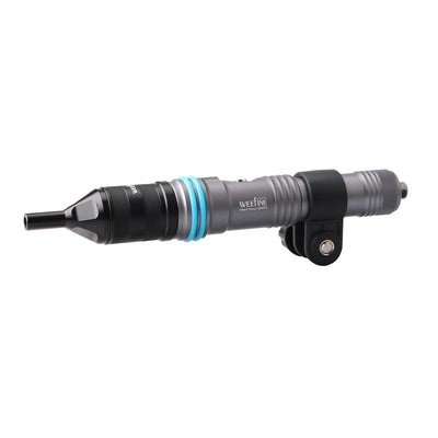 WeeFine Smart Focus 1200 FR with the snoot lens fitted, side view