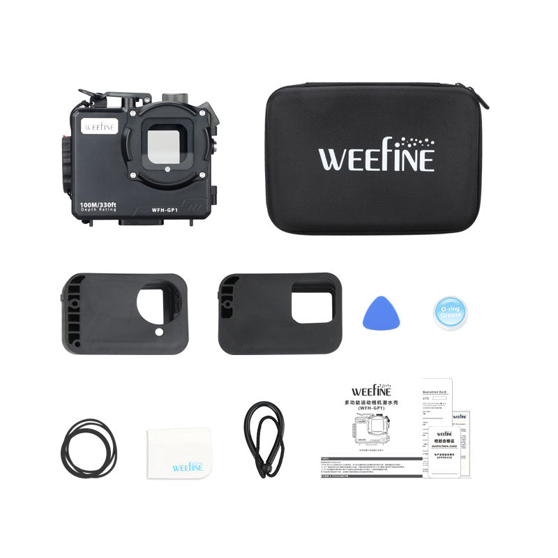 WeeFine WFH-GP1 box contents with storage bag and camera inserts