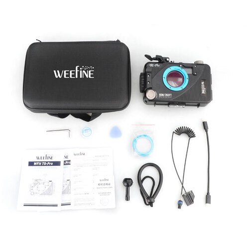 WeeFine WFH-TG Pro box contents with storage bag, cables and ball head