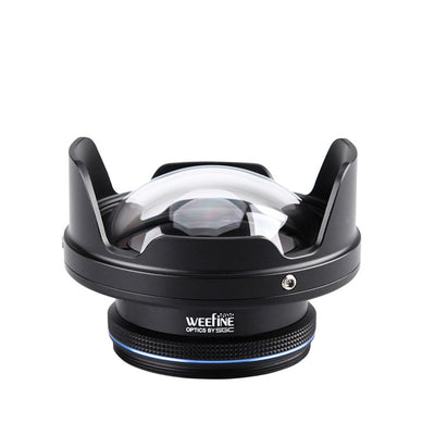 WeeFine WFL07 wide angle wet lens, front three-quarter view of the small dome